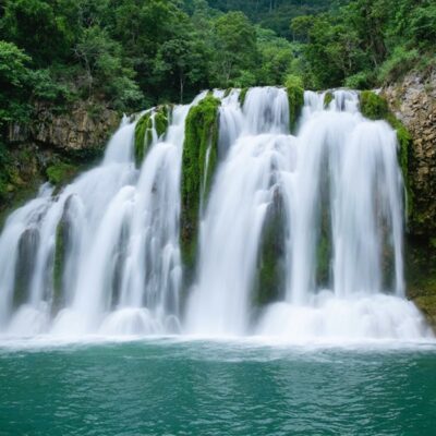 horsetail waterfall in torla